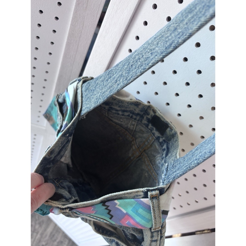 VTG Lee Denim Jeans Shoulder Bag Purse Handpainted Southwestern 90s Belted - Picture 11 of 11